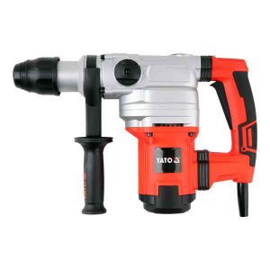 A red and silver power drill with a black handle, branded Yato on its side. The clearview design features a pistol grip and a secondary handle for added control, ensuring precision in every task.