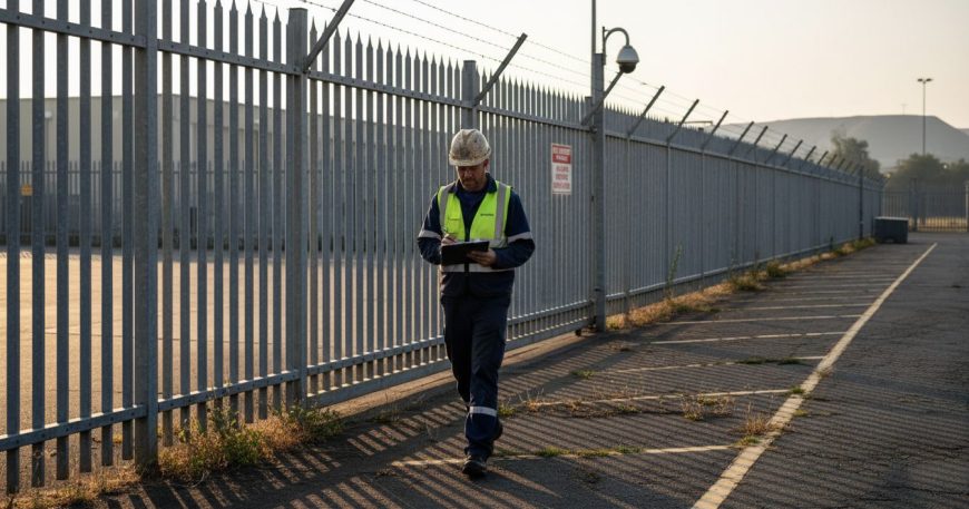 Contractor inspecting commercial security fencing in Johannesburg