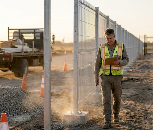Foreman inspects new industrial security fence