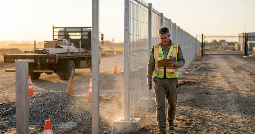 Foreman inspects new industrial security fence