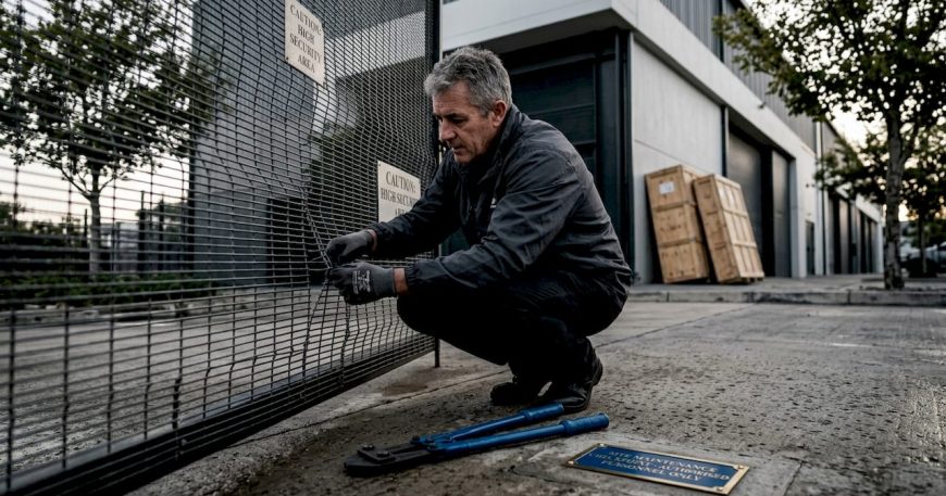 Manager inspects anti-cut security mesh fence