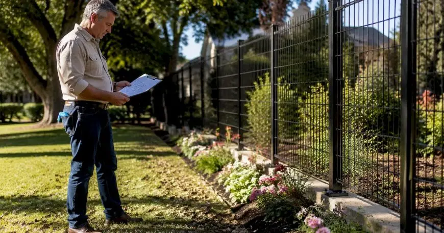 Property owner reviewing ClearView fence plans