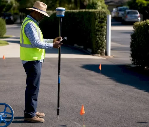 Surveyor marking property boundaries outdoors