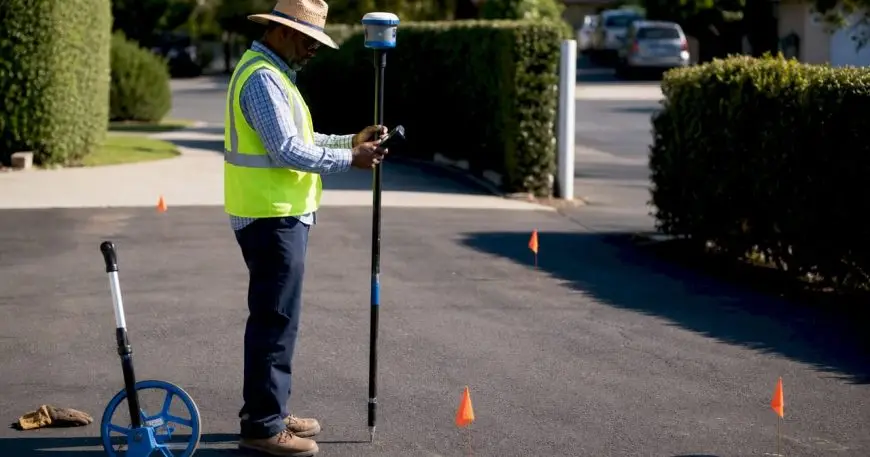 Surveyor marking property boundaries outdoors